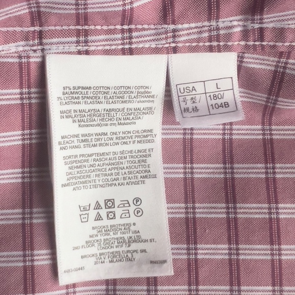 Brooks Brothers Regent Fit Oxford button down shirt men's sz L plaid pink cotton - Picture 6 of 6